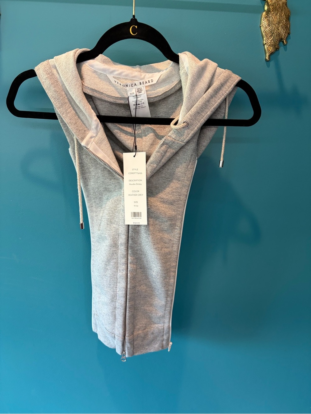 Veronica Beard Light Heather Gray Sleeveless Hooded Zip Vest